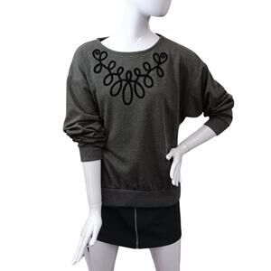 Vintage D.K. Gold Sweater Top Size Large Gray With Black Curl Motif Long Sleeve